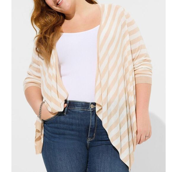 Torrid Tissue Weight Cardigan Drape Front Sweater Womens Size 4X Stripe Open - Picture 1 of 10